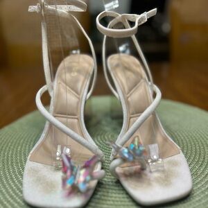 Aldo White Heels with Iridescent Butterfly